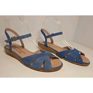 Eric Michael blue suede espradella Low Heel sandals Adj Ankle Strap EU 37 NWOT